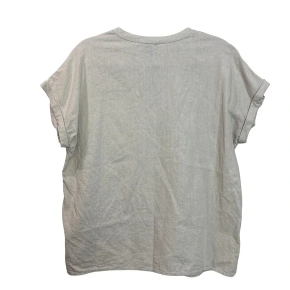 Ellen Tracy Womens Button Front Linen Blend Top Shirt Beige M Medium Casual Chic - Picture 5 of 8